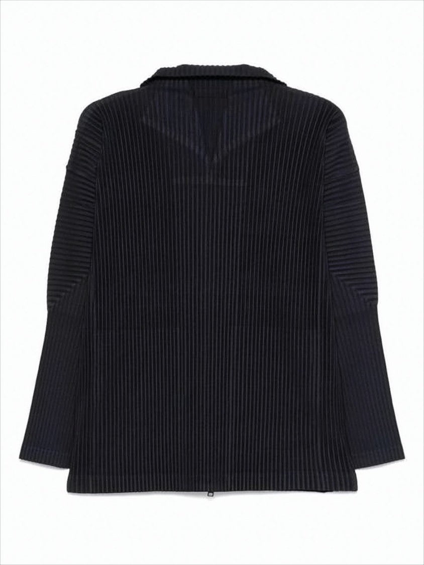 Homme Plissé Issey Miyake Pleated Black Jacket With Front Zipper