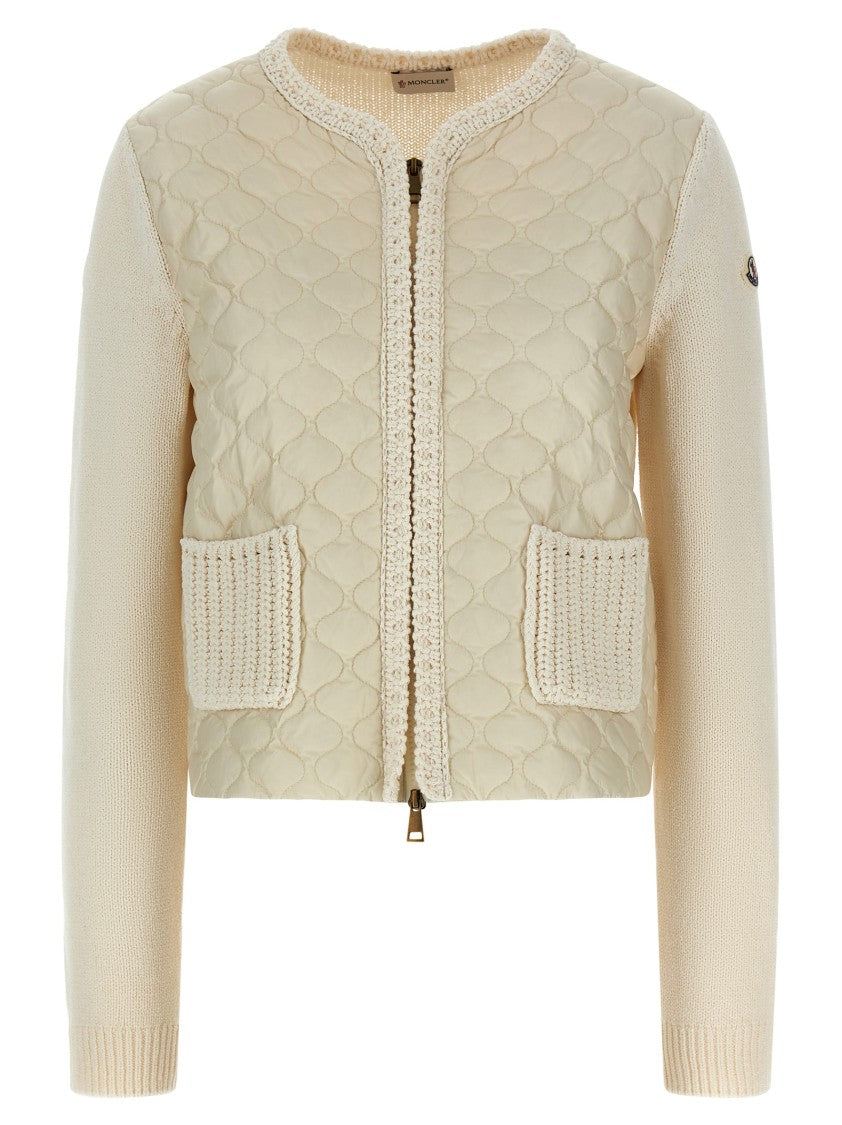 Moncler Geometric Quilted Cardigan With Goose Feather Padding