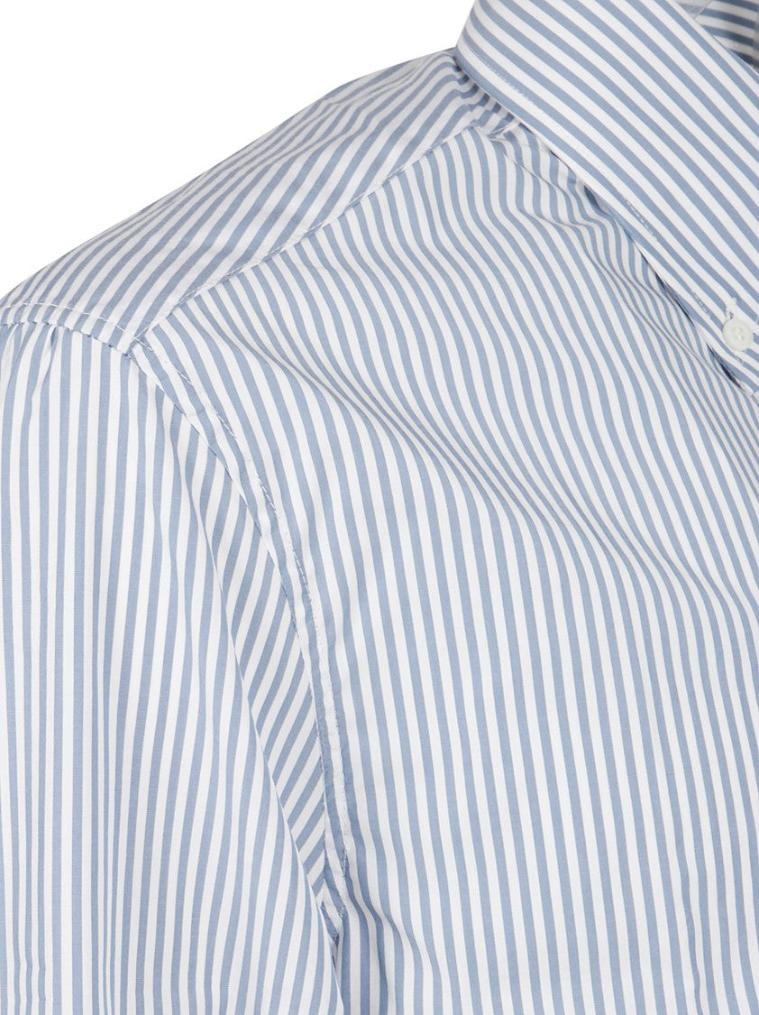 Brunello Cucinelli Azure Striped Button-Down Shirt With Long Sleeves