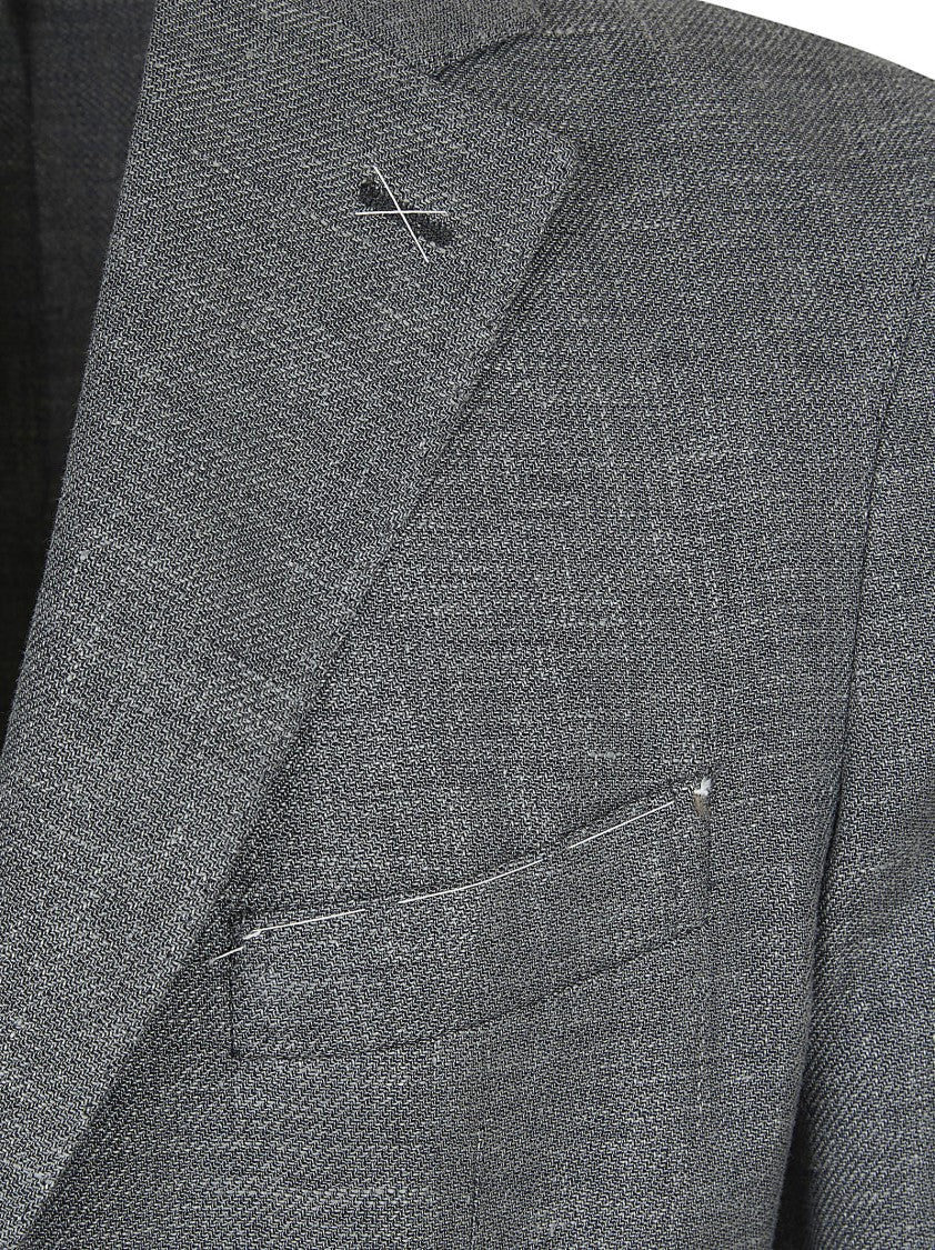Eleventy Textured Grey Linen-Wool-Silk Suit With Tailored Details