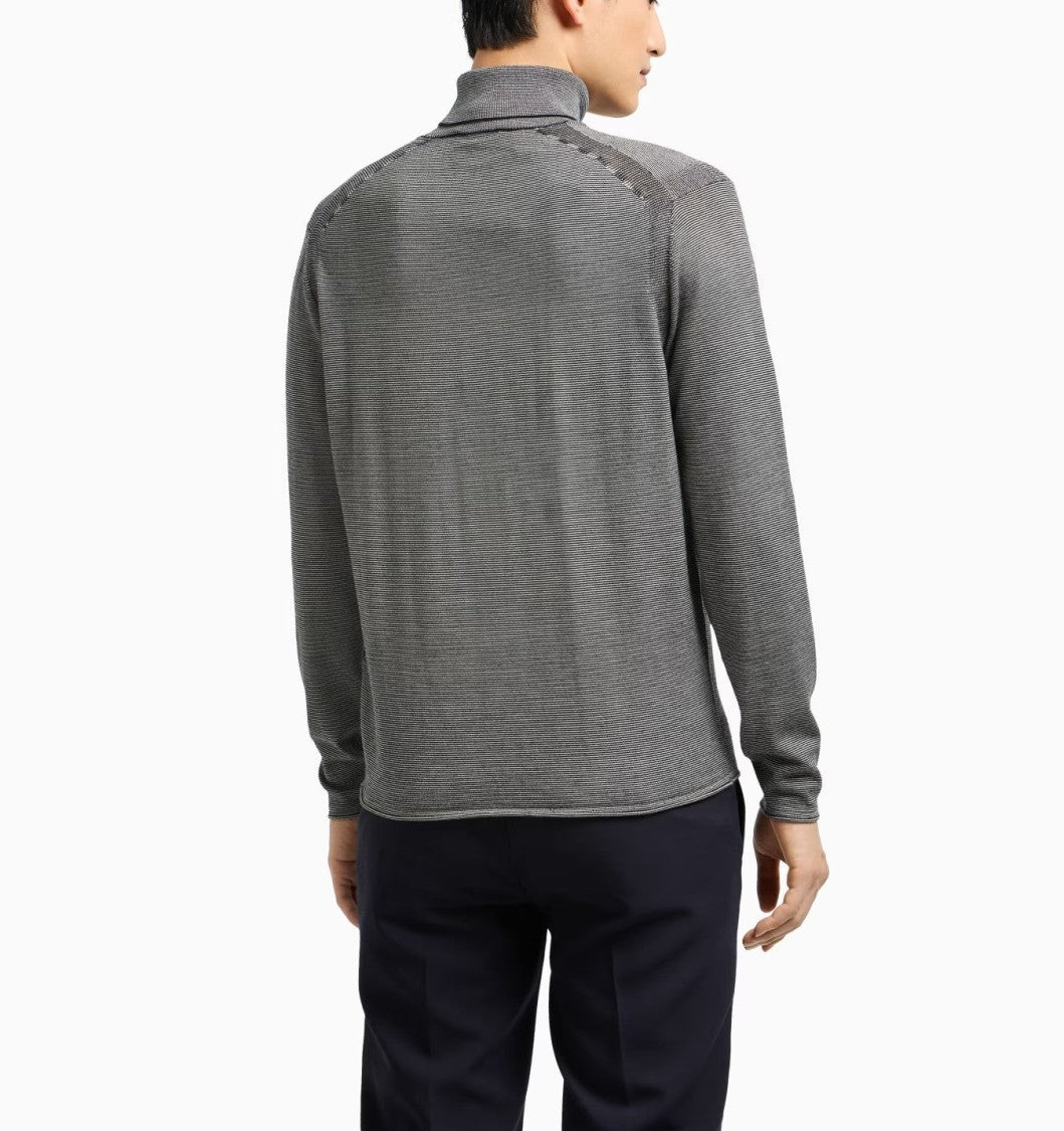Emporio Armani Roll Neck Pullover With Subtle Striped Design