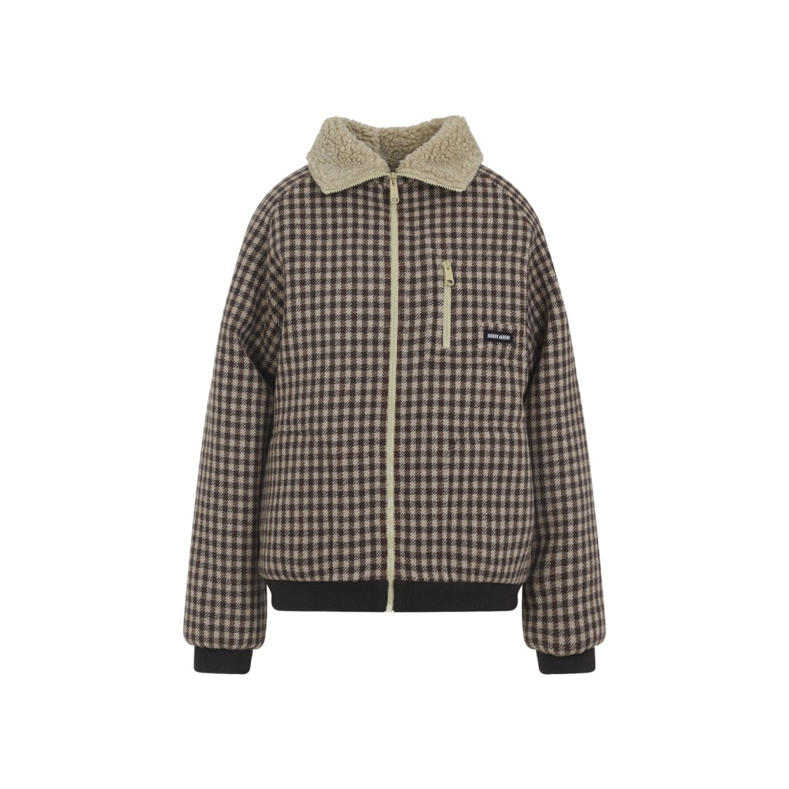 Miu Miu Classic Checkered Jacket With Sherpa Collar