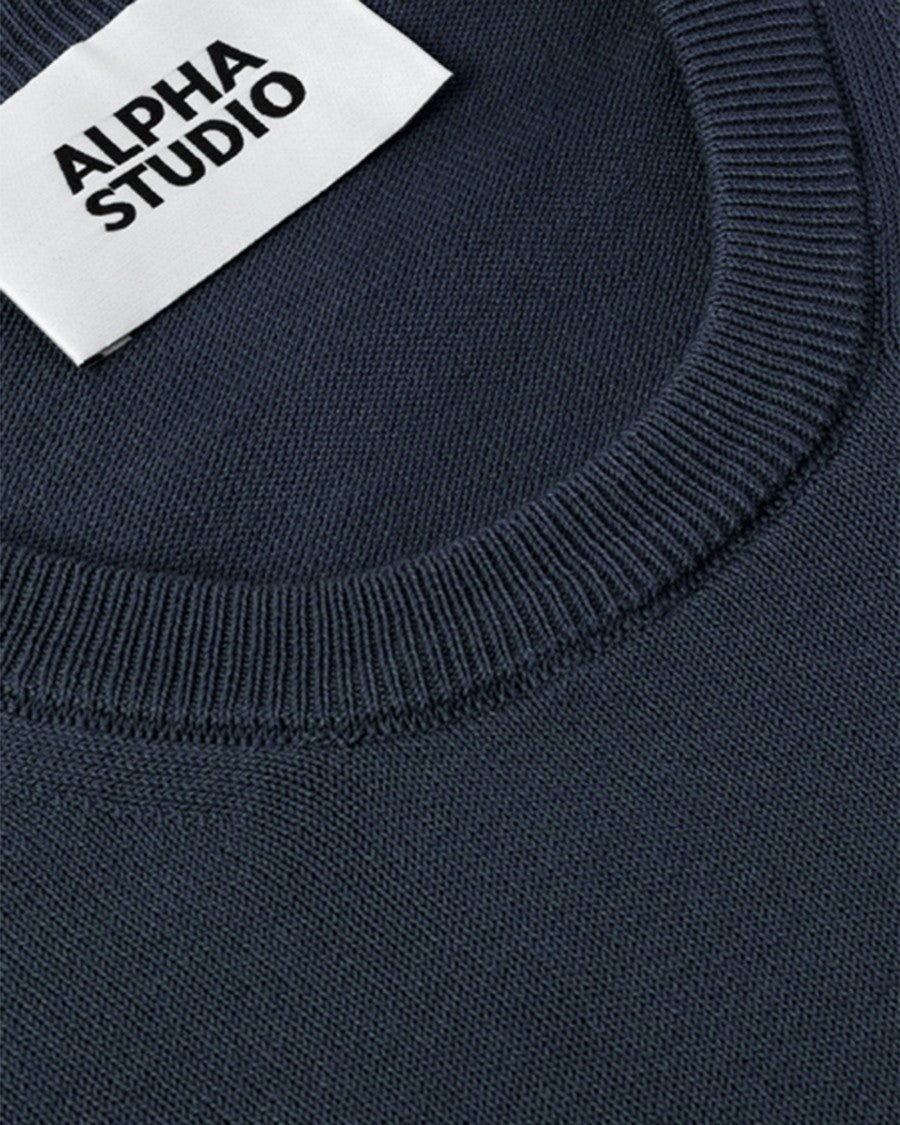 Alpha Studio Midnight Blue Crepe Crewneck Top