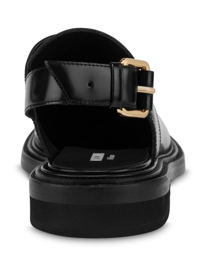 Moschino Front Lace-Up Black Calf Leather Sandals