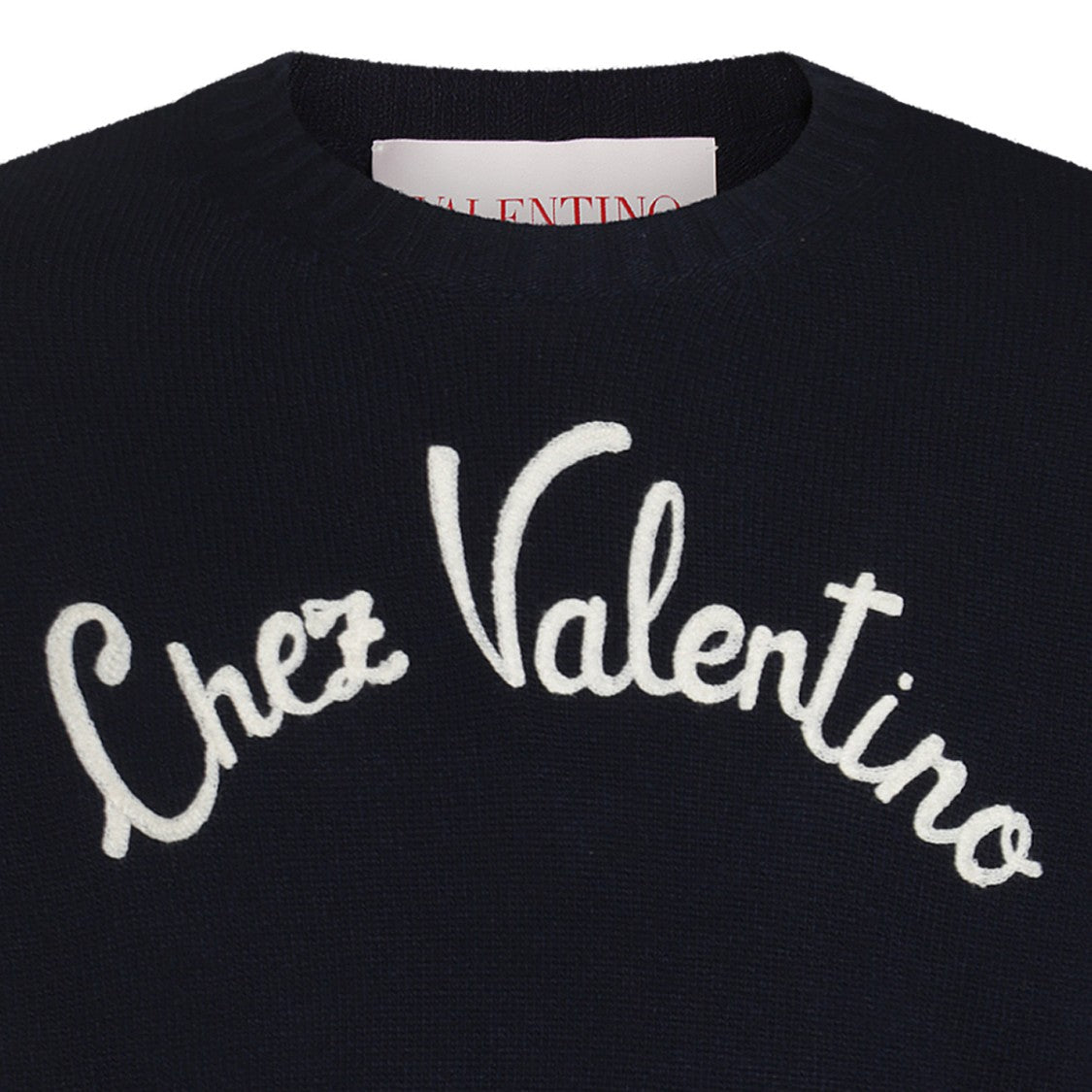 Valentino Luxurious Blue Wool Knit Sweater With Script Detail