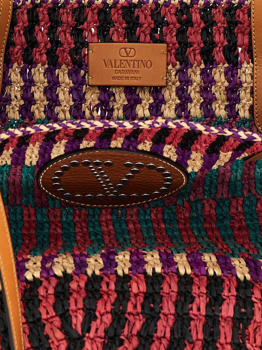 Valentino Garavani Vlogo Signature Raffia Shopping Bag