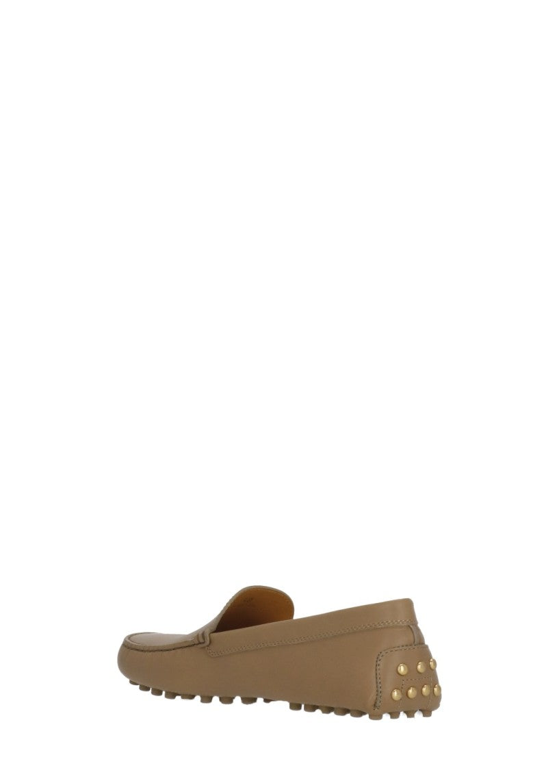 Tod's Brown Embossed Logo Leather Loafers