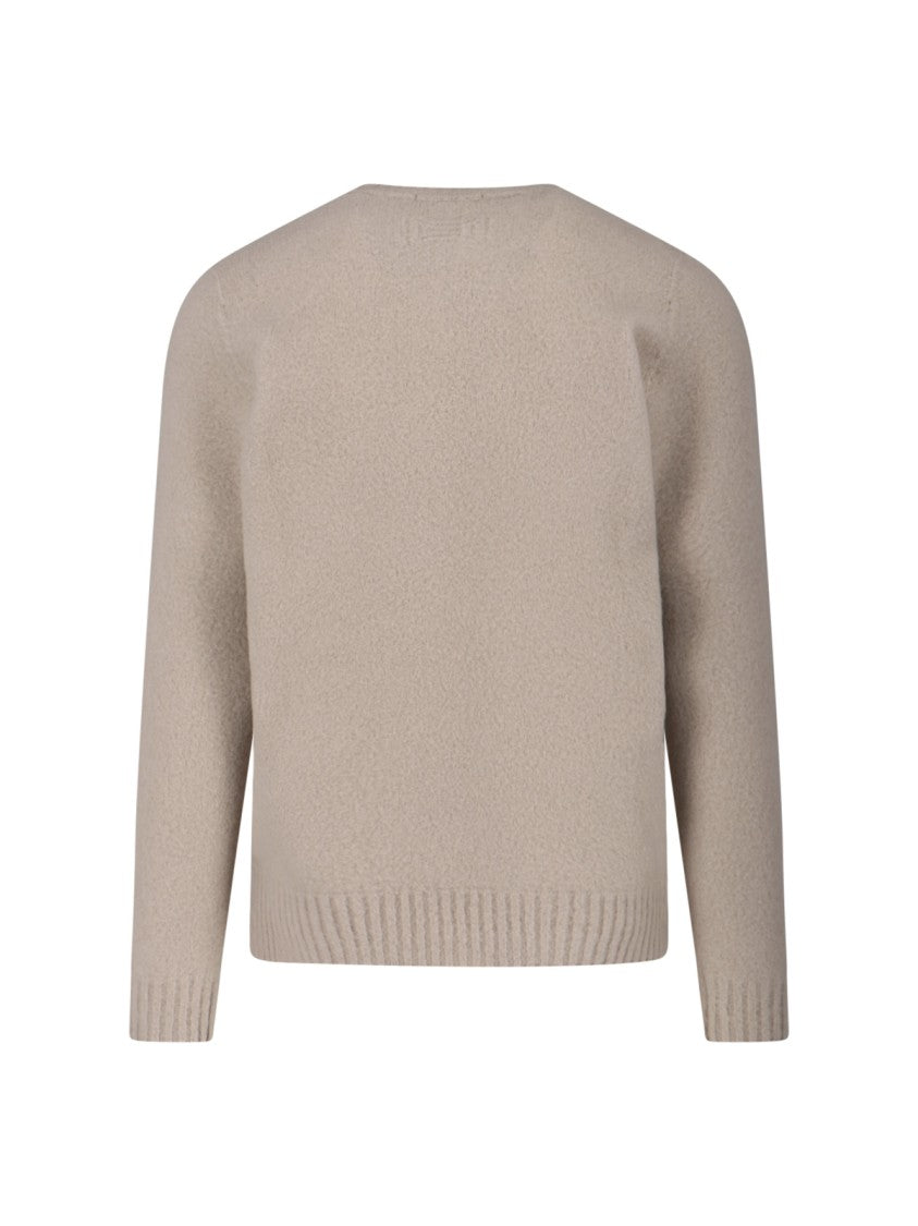 Drumohr Classic Knit Beige Sweater With Ribbed Cuffs And Hem