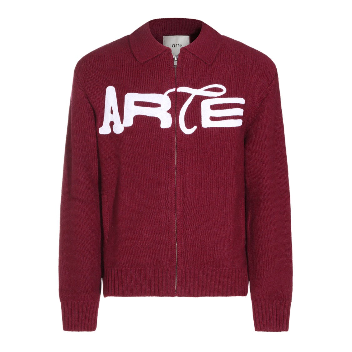 Arte Antwerp Burgundy Full-Zip Logo Sweater