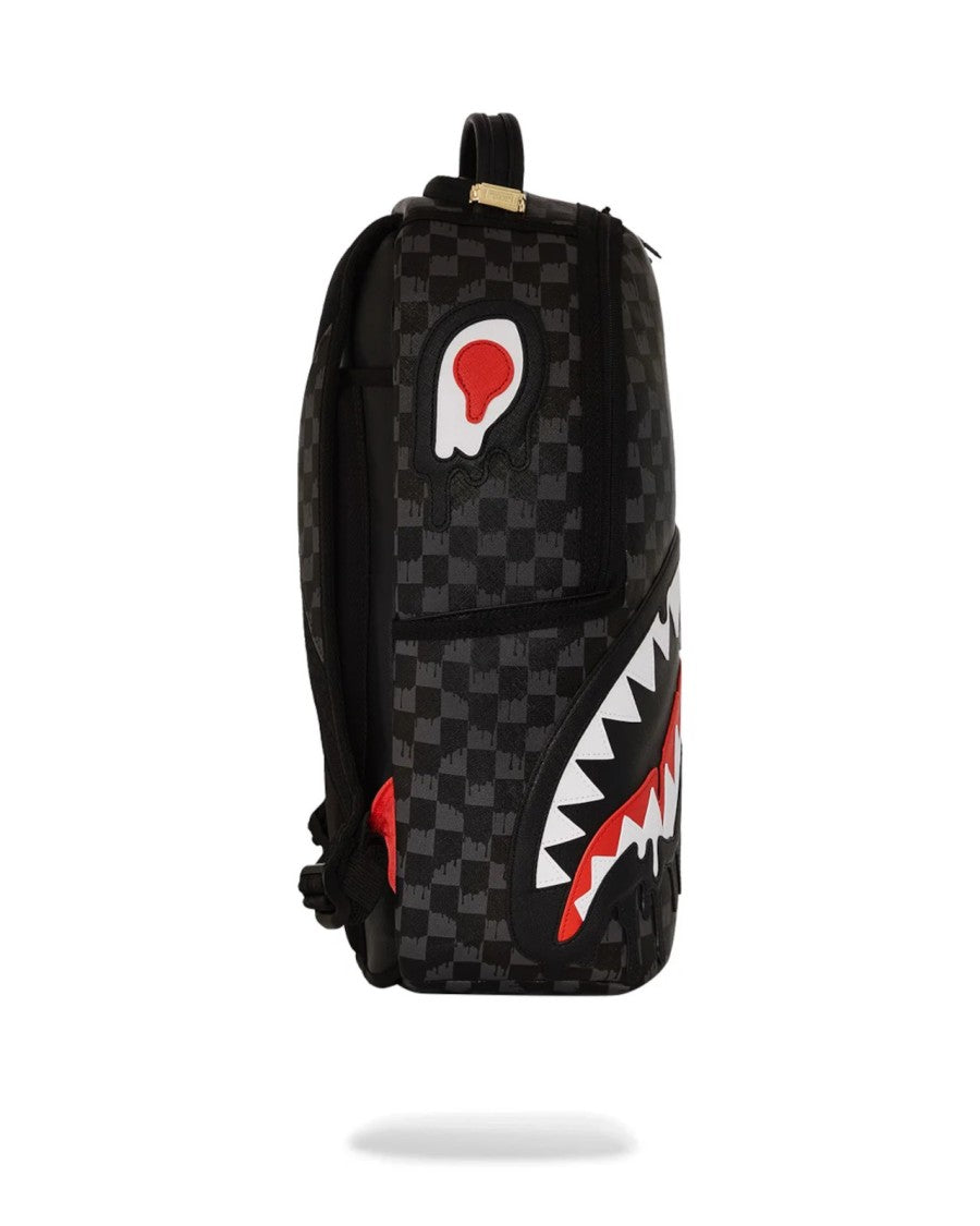 Sprayground Black Checkerboard Backpack With Shark Graphic