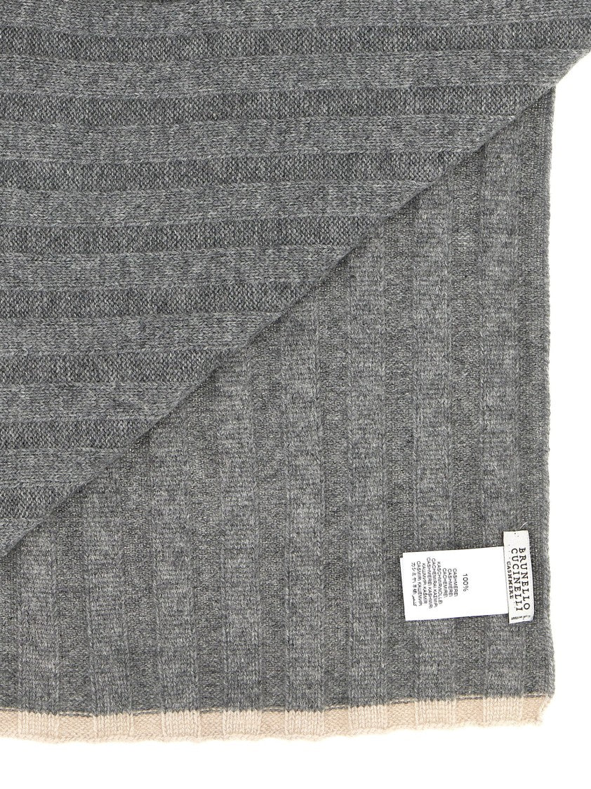 Brunello Cucinelli Ribbed Cashmere Scarf With Contrasting Edges