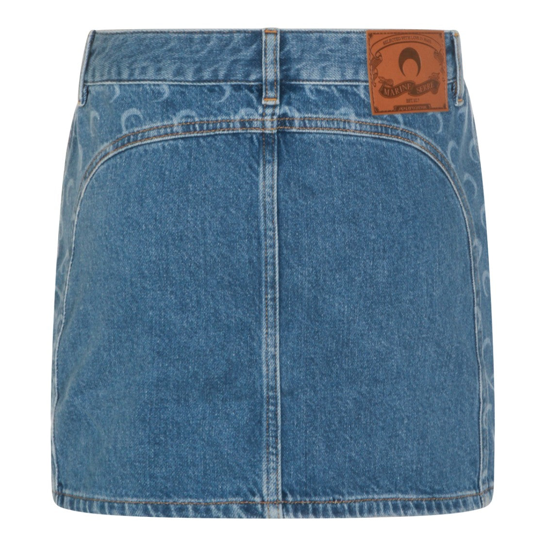 Marine Serre Denim Mini Skirt With Crescent Moon Patterns And Zip Closure