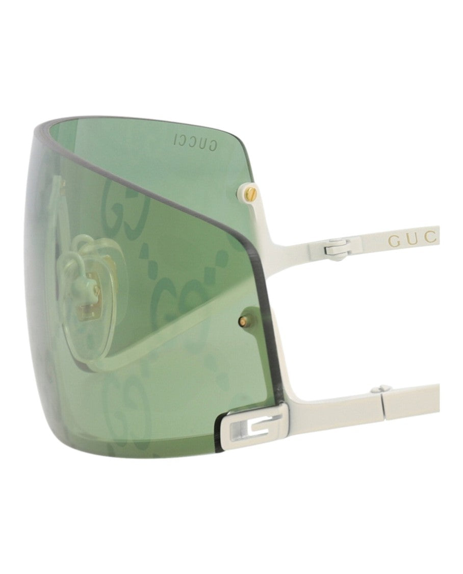 Gucci Shield-Frame Metal Sunglasses With Adjustable Nose Pads