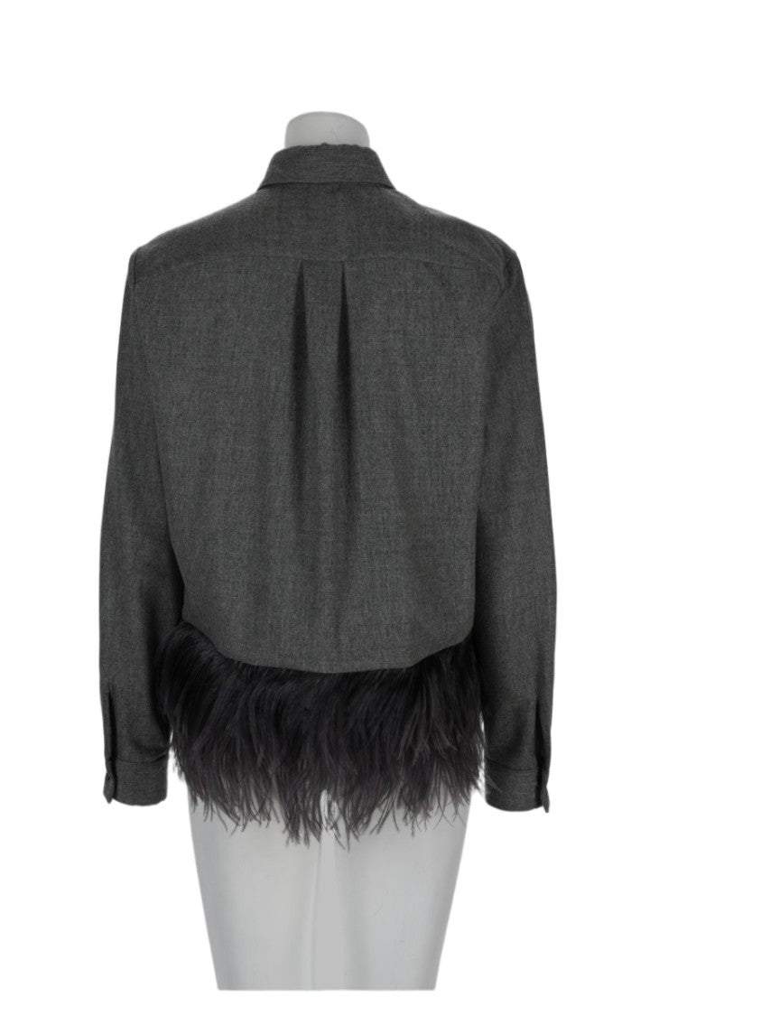 Fabiana Filippi Long-Sleeved Feathered Trim Wool-Blend Shirt