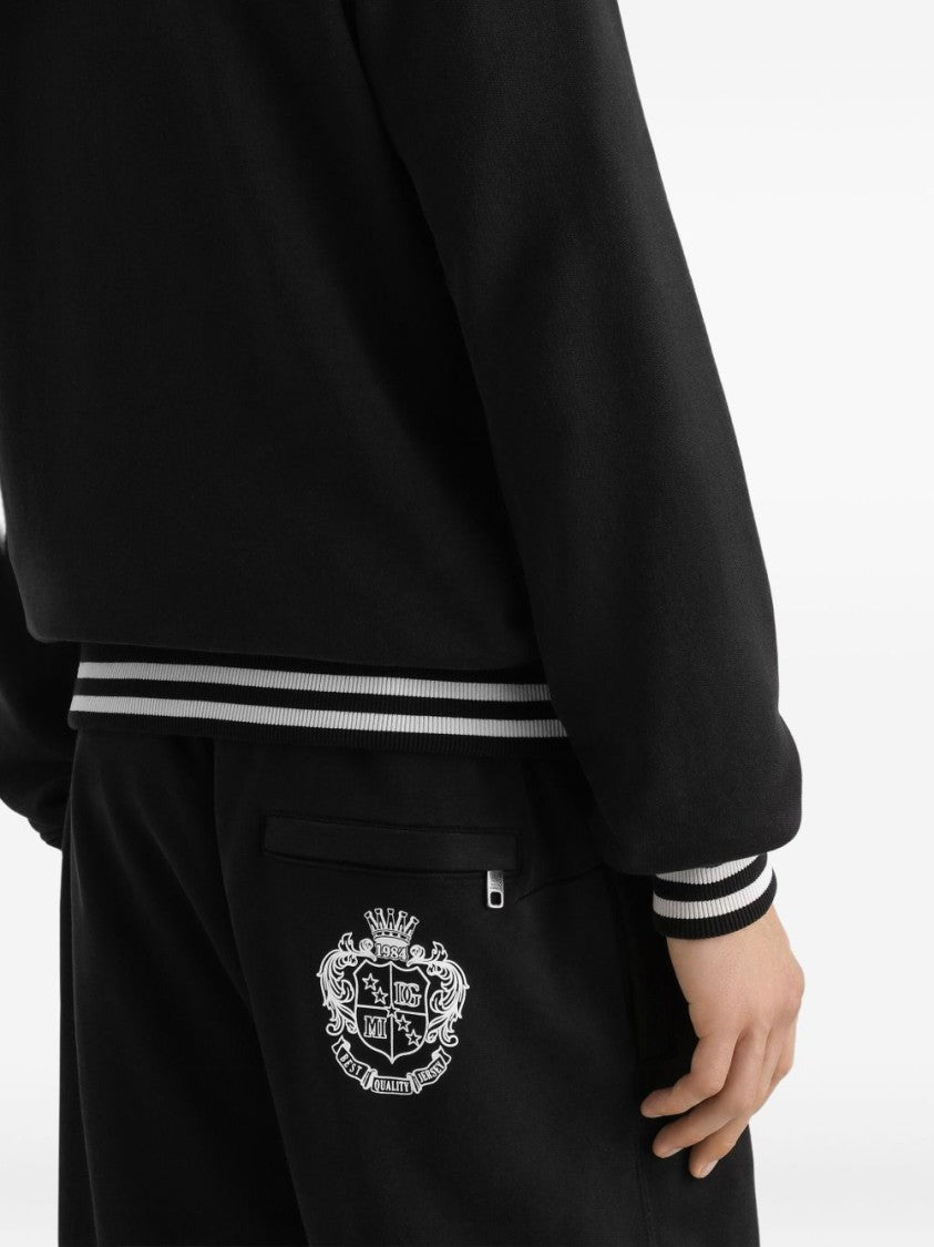 Dolce & Gabbana Black Pullover Striped Ribbing Hoodie