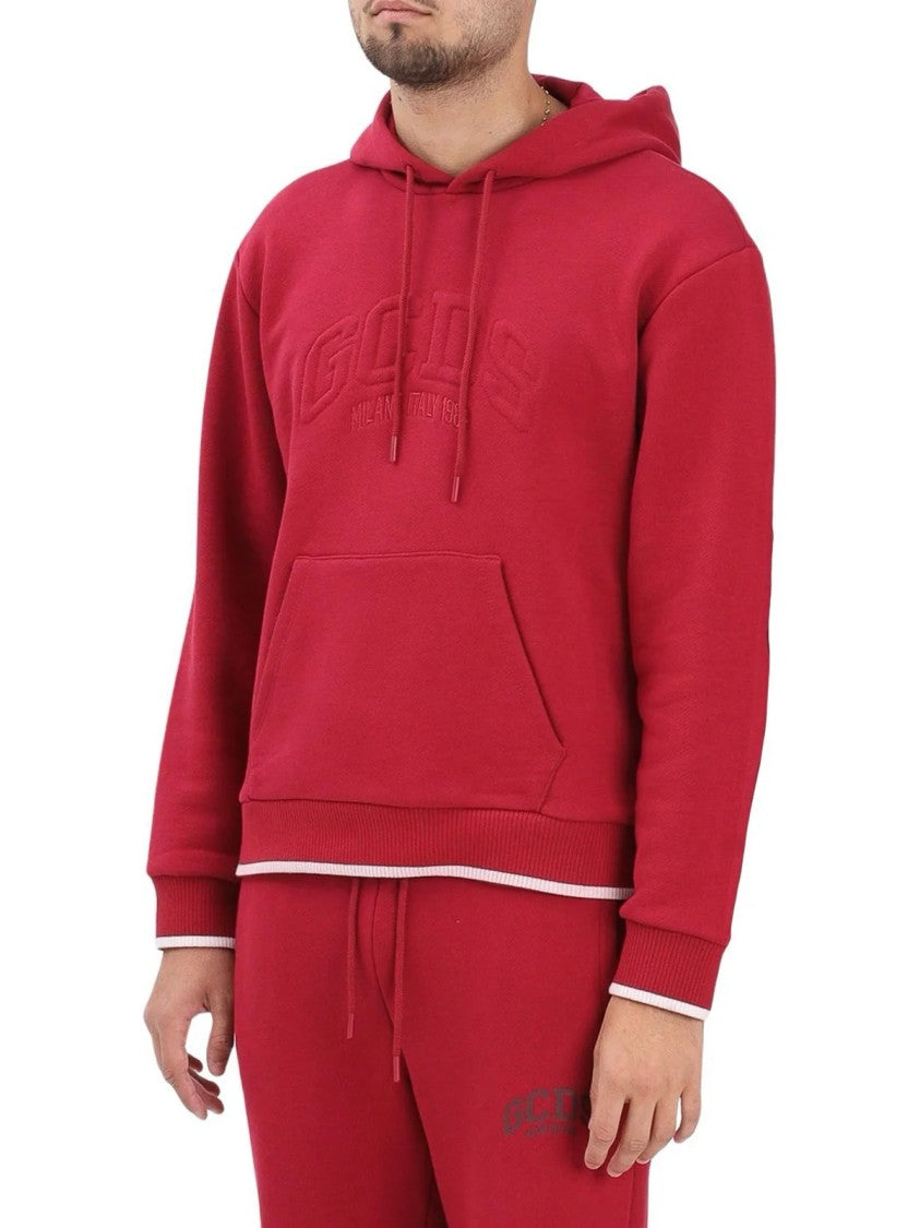Gcds Red Cotton Embossed Hoodie