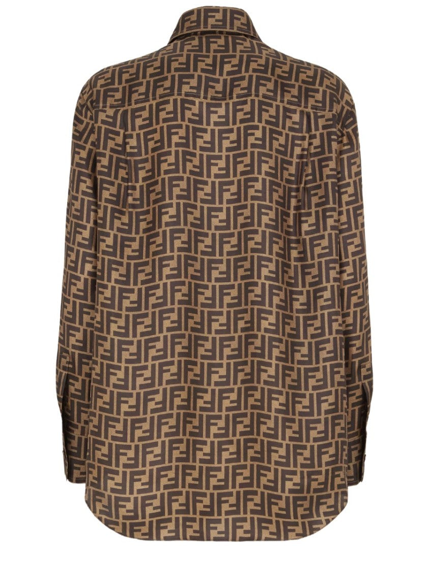 Fendi Ff Patterned Pointed Collar Silk Shirt