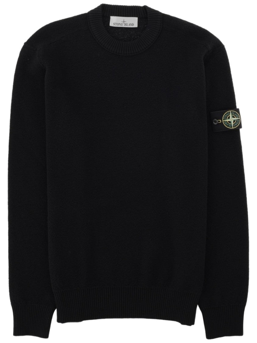 Stone Island Ribbed Knit Sweater With Classic Crew Neckline And Distinctive Patch