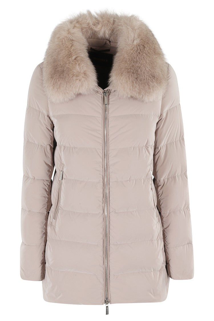 Moorer Dorado Fur Os Quilted Hazelnut Down Jacket