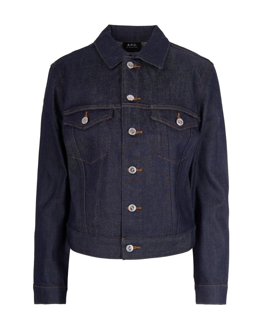 A.P.C. Short Indigo Denim Jacket With Tobacco Stitching