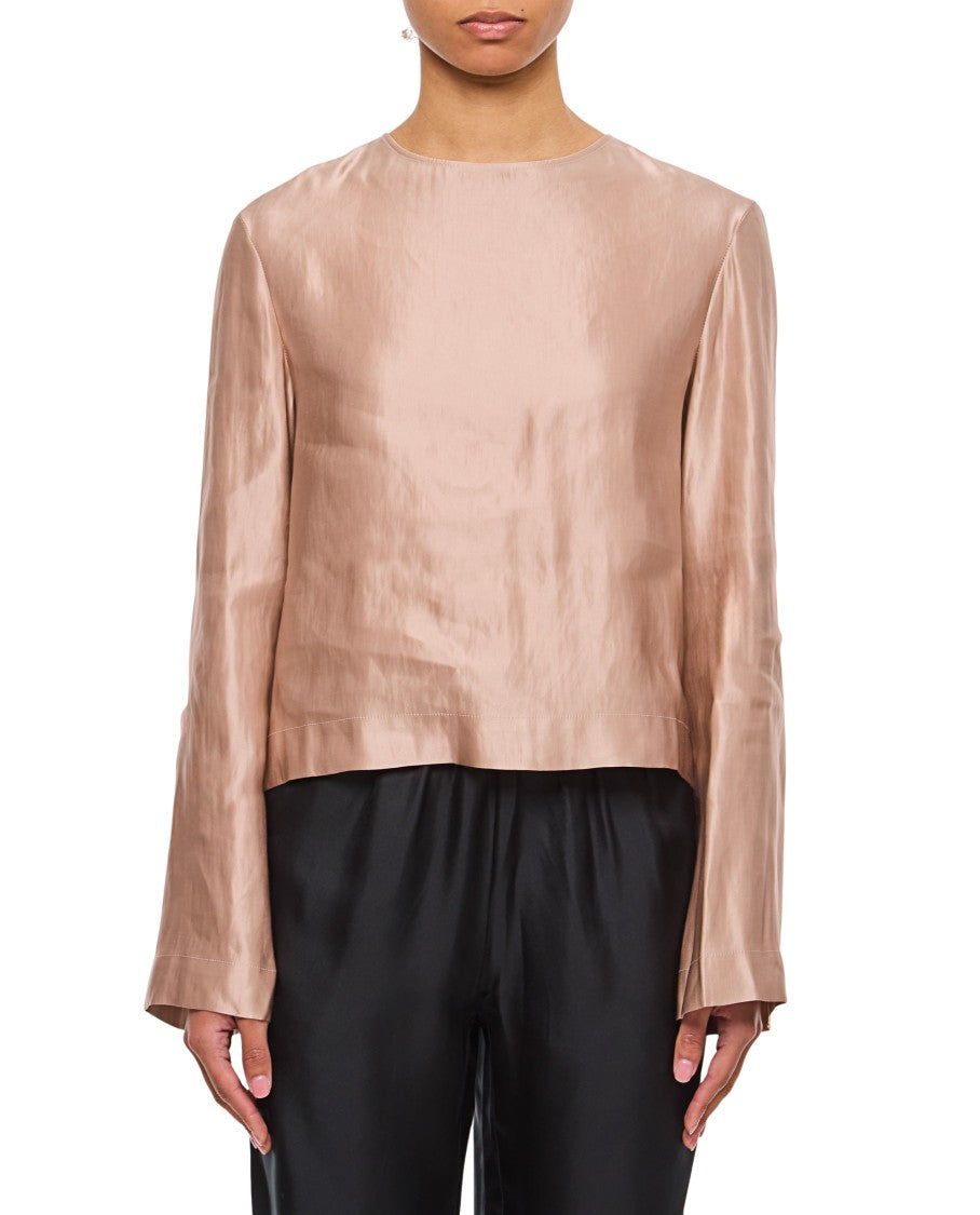 Loulou Studio Silk And Linen Round Neck Blouse