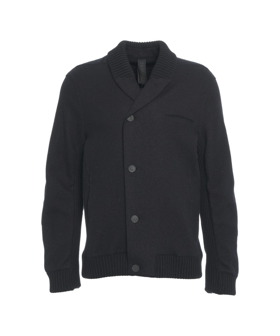 Transit Shawl Collar Black Cardigan With Button Closure And Chest Pocket