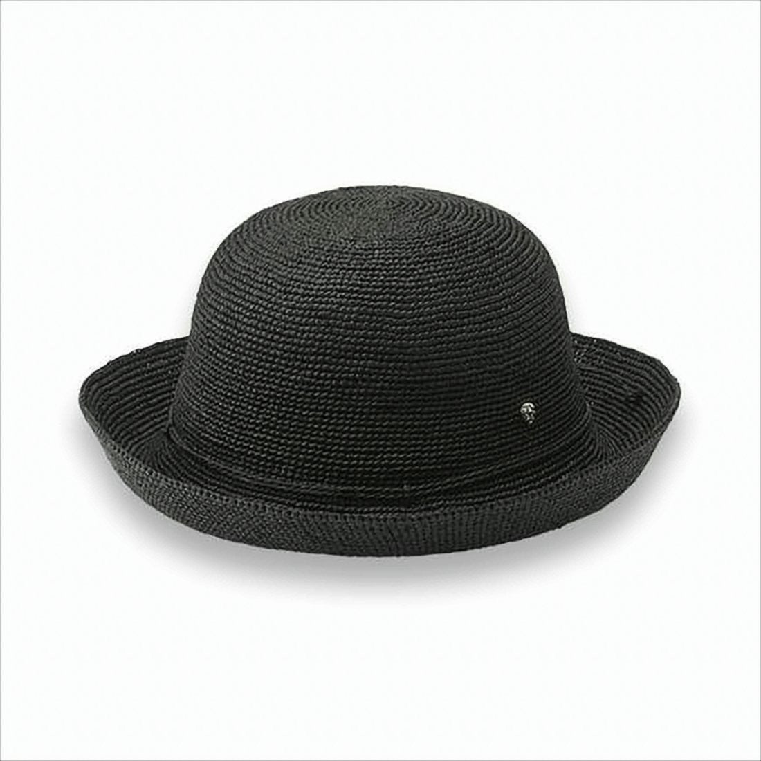 Helen Kaminski Black Raffia Hat With Rounded Crown And Upturned Brim