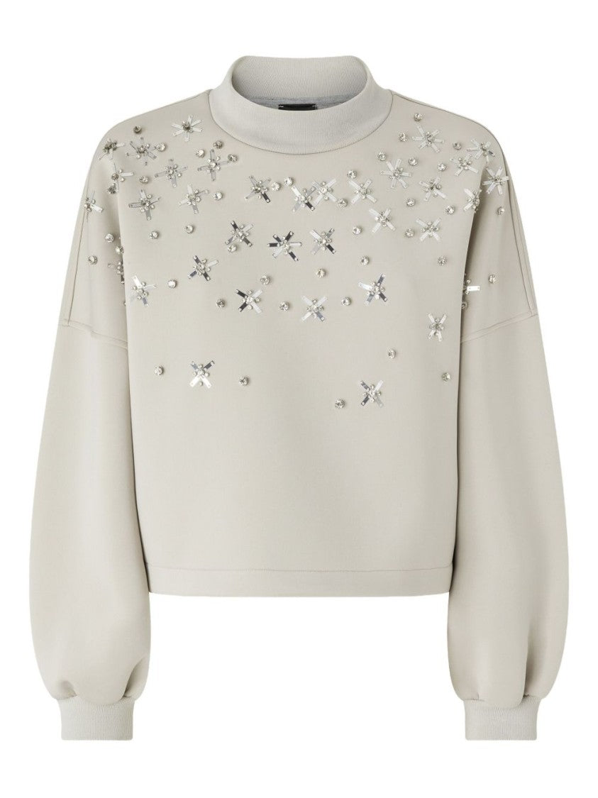 Pinko Cropped Light Grey Neoprene Sweatshirt