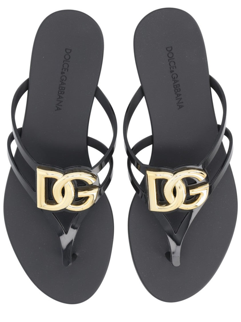 Dolce & Gabbana Gold Thong Thin Straps Tpu Sandals