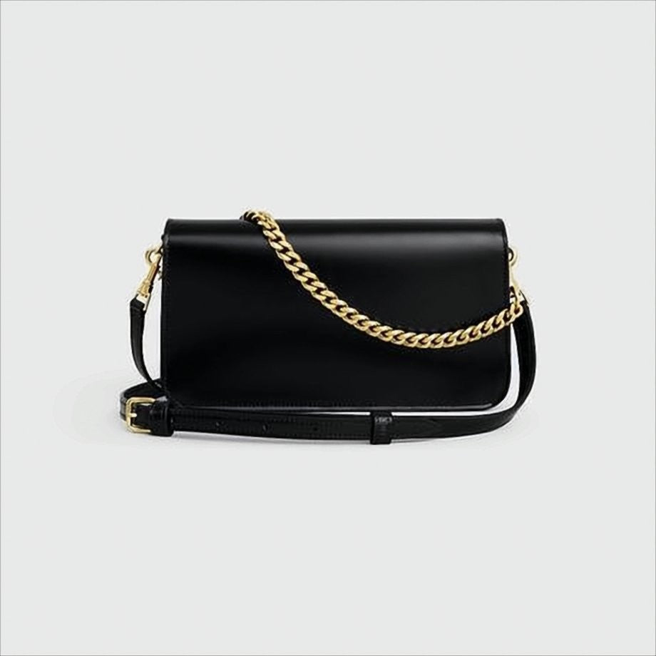 Celine Sleek Rectangular Crossbody Bag With Gold-Tone Chain Strap