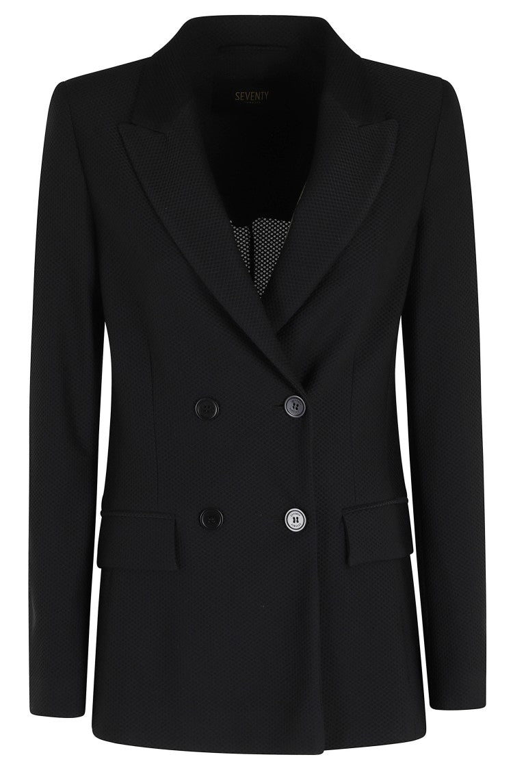 Seventy Black Technical Mesh Double-Breasted Polyamide Blazer