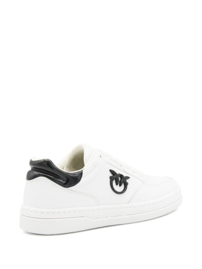 Pinko White Leather Sneakers With Black Emblem