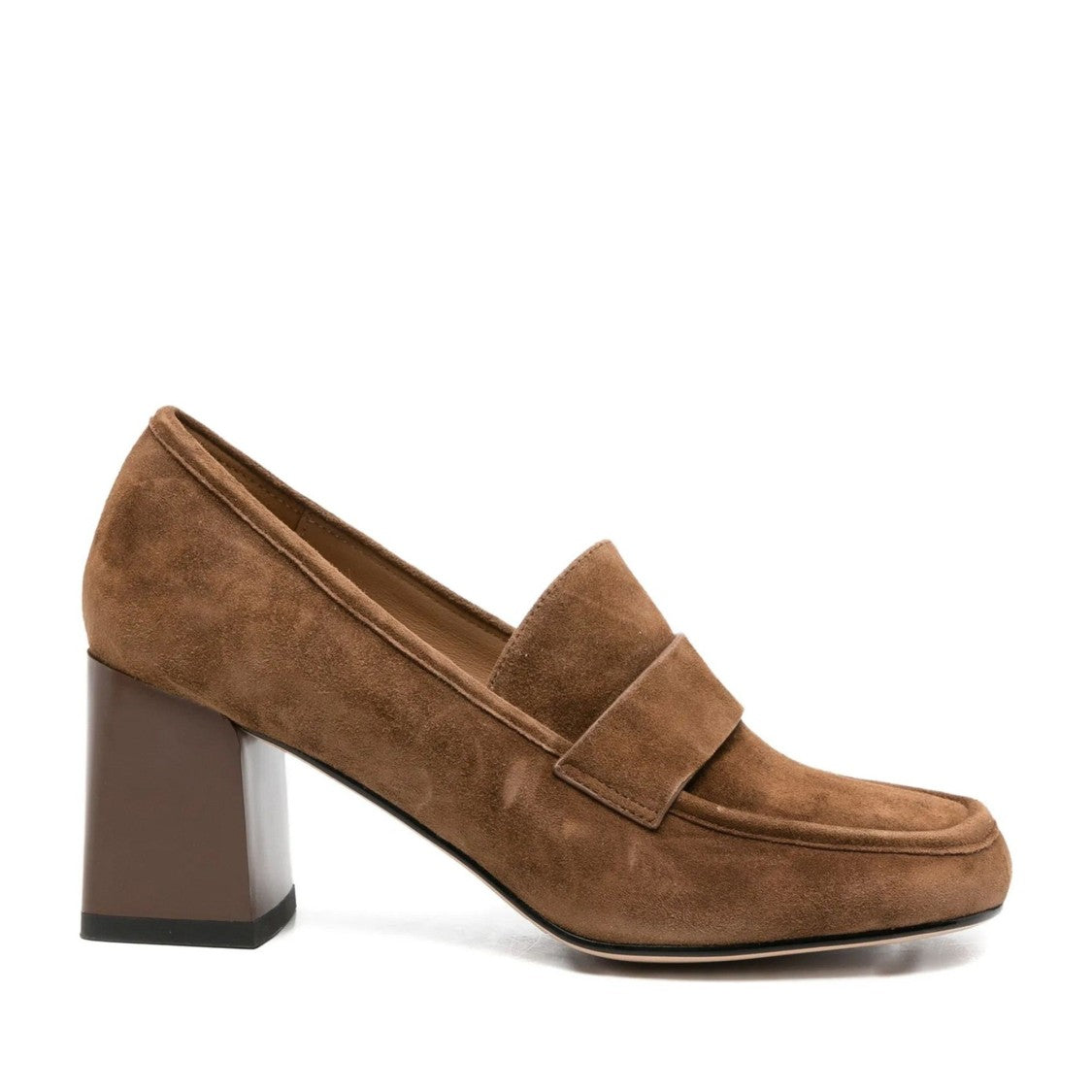 Sergio Moretti Brown Mid-Height Block Heel Wide Strap Suede Pumps