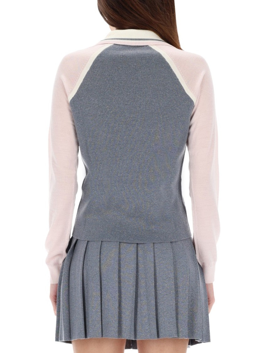 Casablanca Long Sleeve Polo Shirt With Pleated Hem And Contrasting Trim