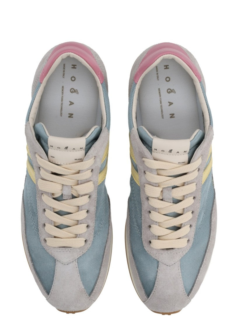 Hogan Blue Athletic Retro Suede Overlay Nylon Sneakers