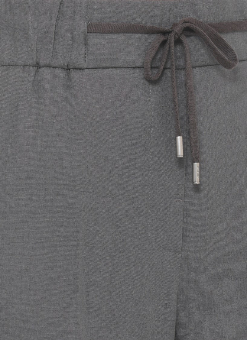Peserico Grey Linen Wide-Leg Pants
