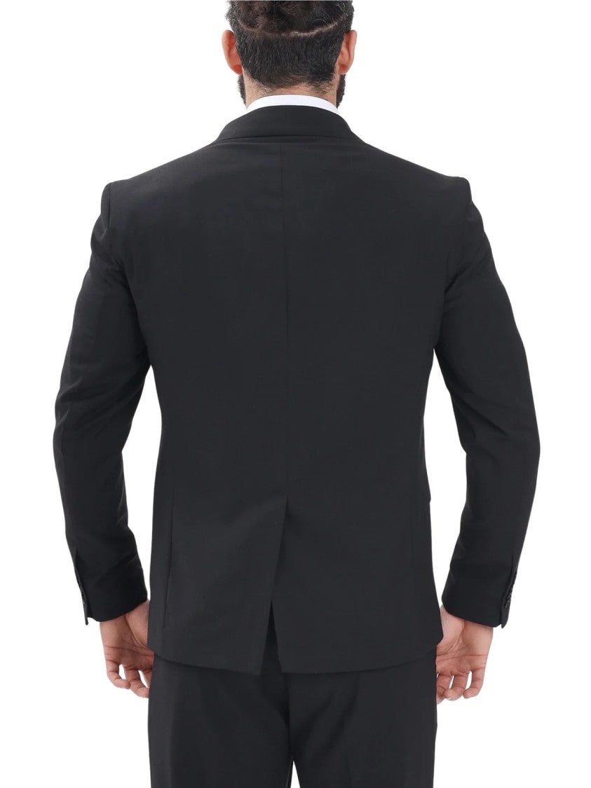 I M Brian Black Polyester Viscose Elastane Rounded Jacket