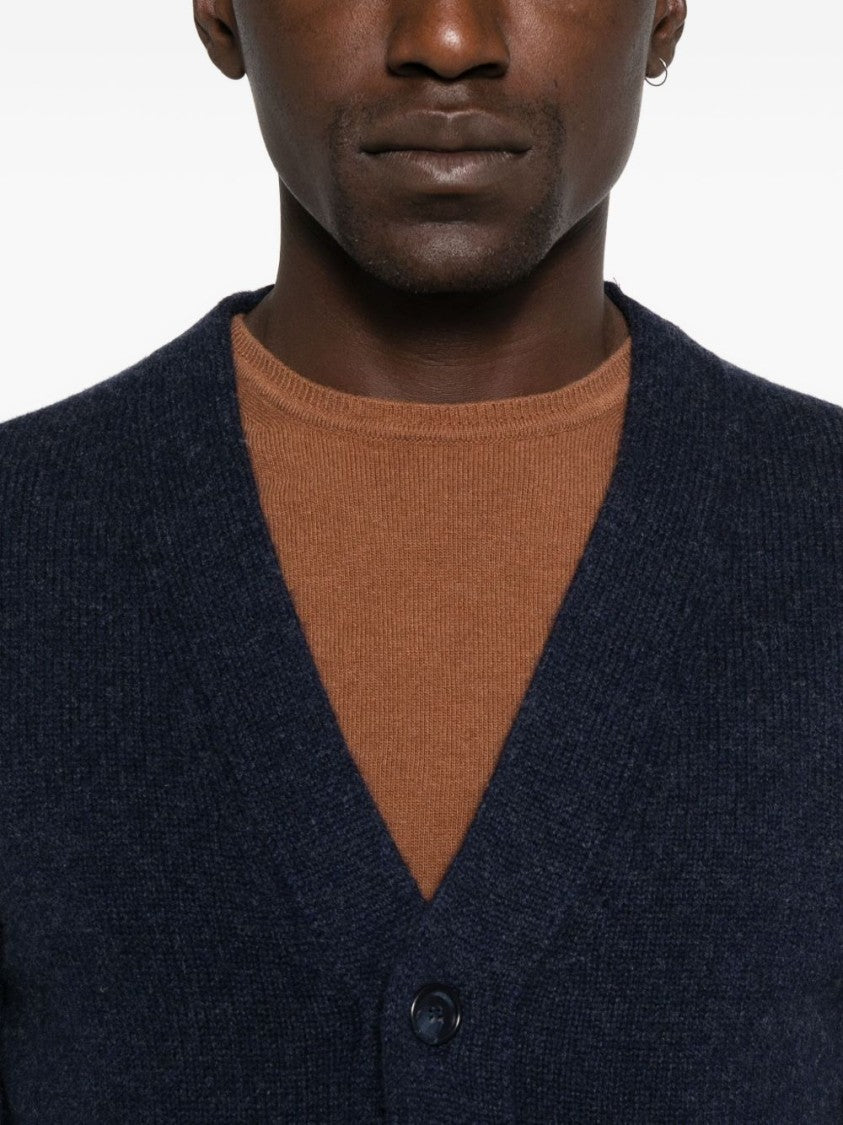 Daniele Fiesoli V-Neck Cardigan In Deep Navy Wool