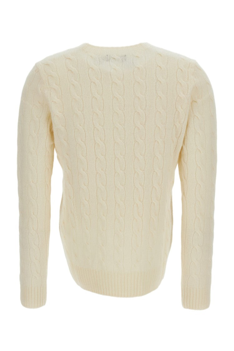 Polo Ralph Lauren White Cable Knit Wool-Cashmere Sweater