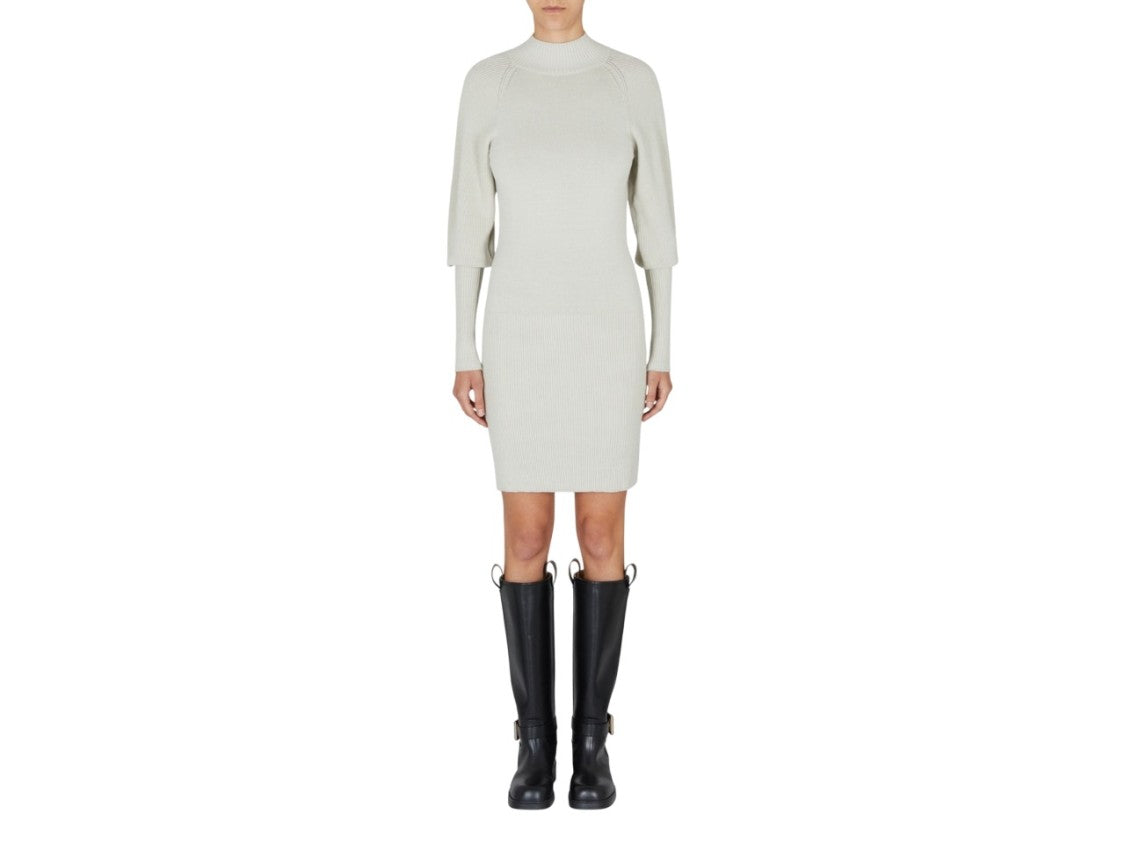Armani Exchange Beige Fitted Midi High Neckline Dress
