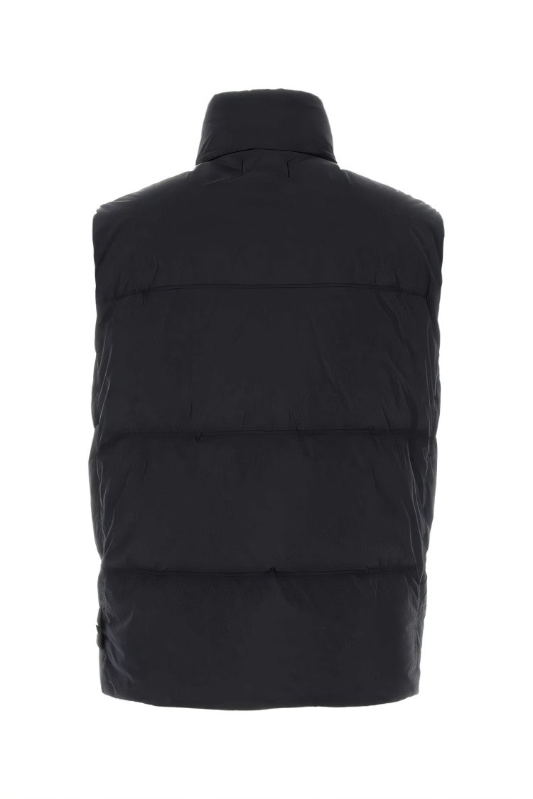 Stone Island Quilted Black Vest With High Collar And Button Closure
