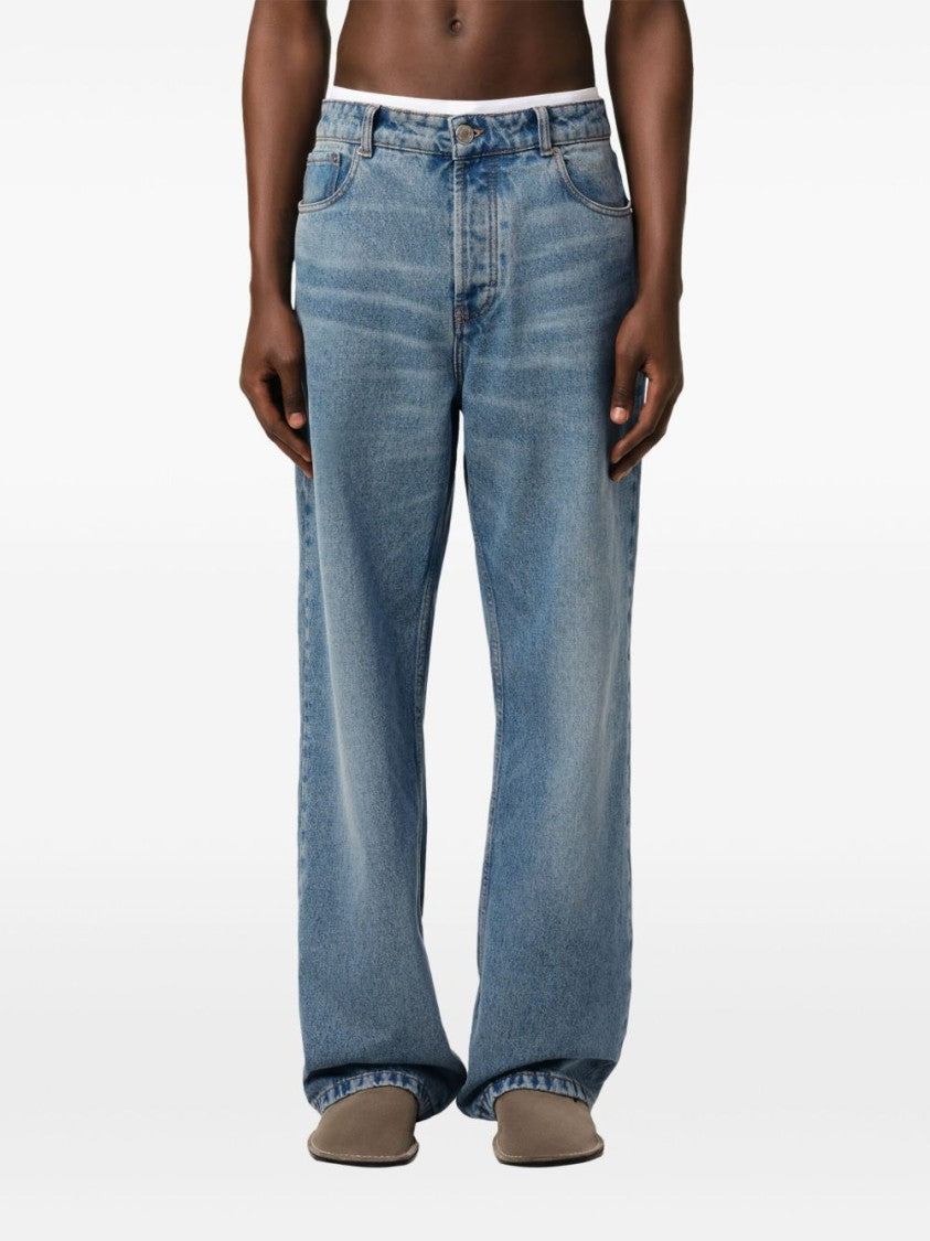 Ami Paris Blue Wide Leg Cotton Jeans