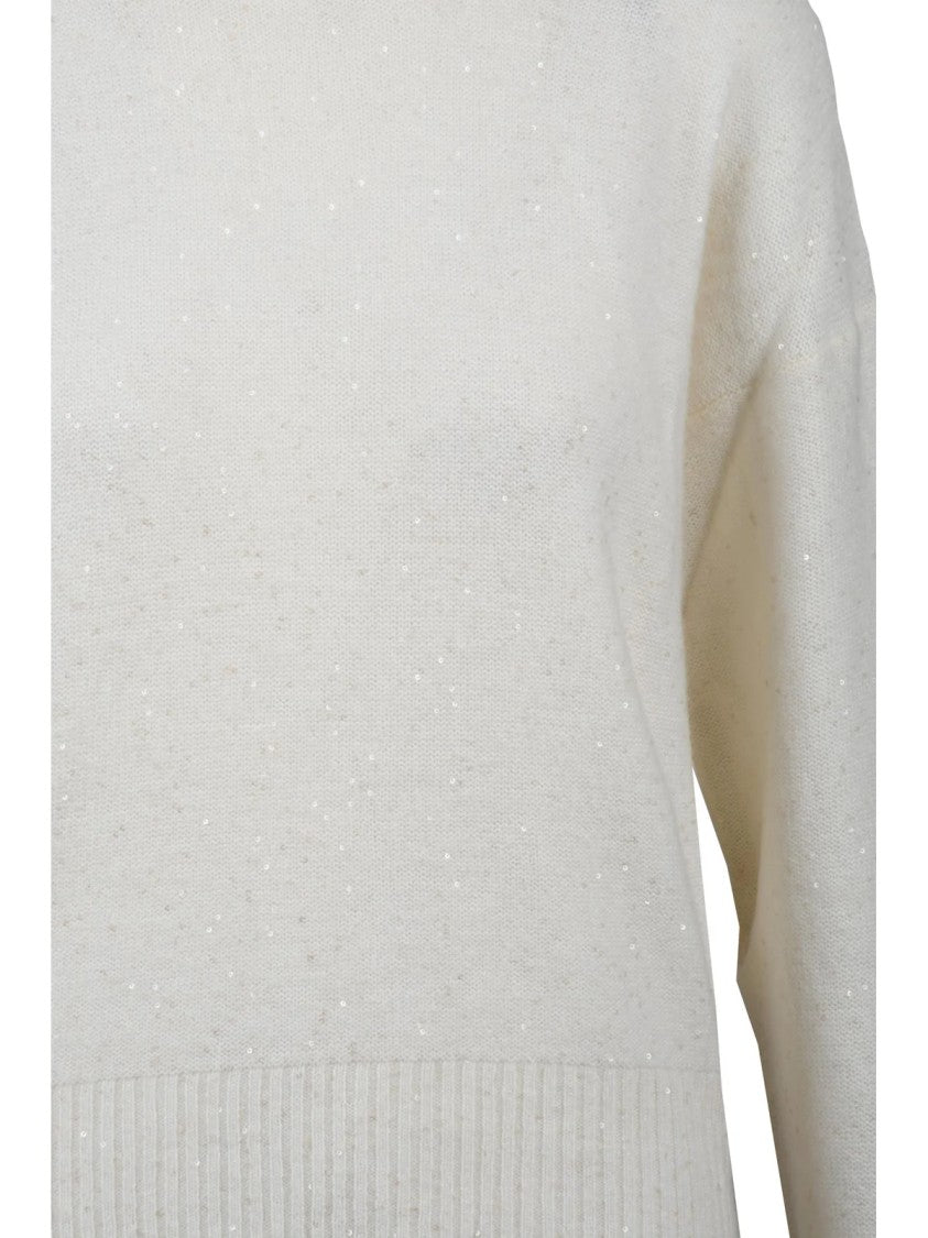 Fabiana Filippi White Rhinestone Virgin Wool-Blend Turtleneck Sweater