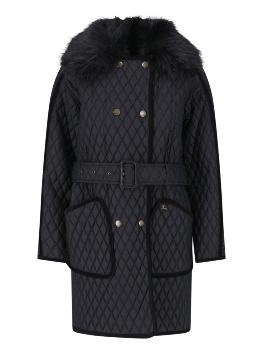 Burberry Black Quilted Faux-Fur Coat
