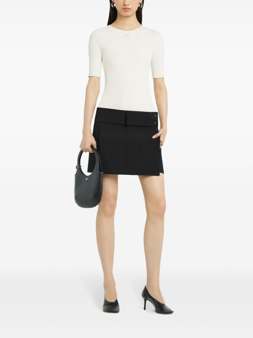 Courrèges White Embroidered Logo Round Neck Top