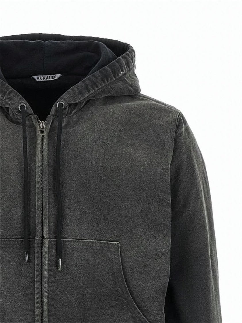 Auralee Zip-Up Cropped Hoodie With Drawstring