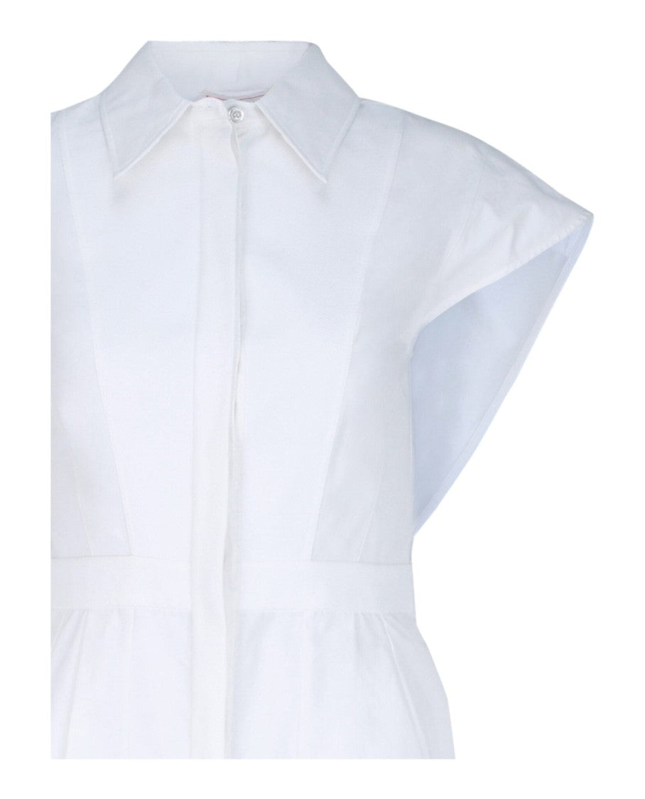 Alexander Mcqueen Cotton Pencil Shirt Dress With Hidden Button Closure And Curved Hemline