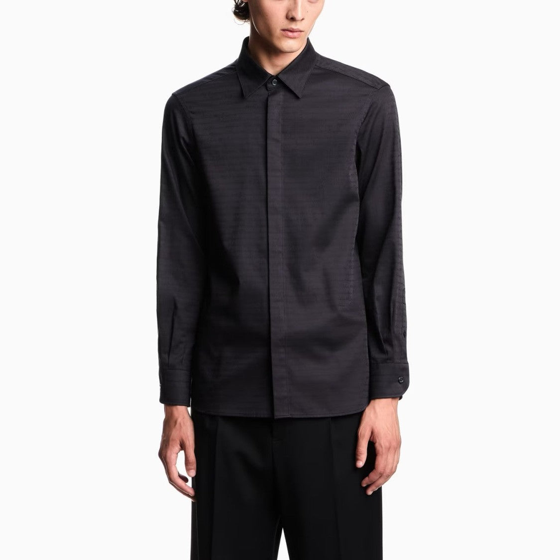 Emporio Armani Black Jacquard Shirt With Classic Collar