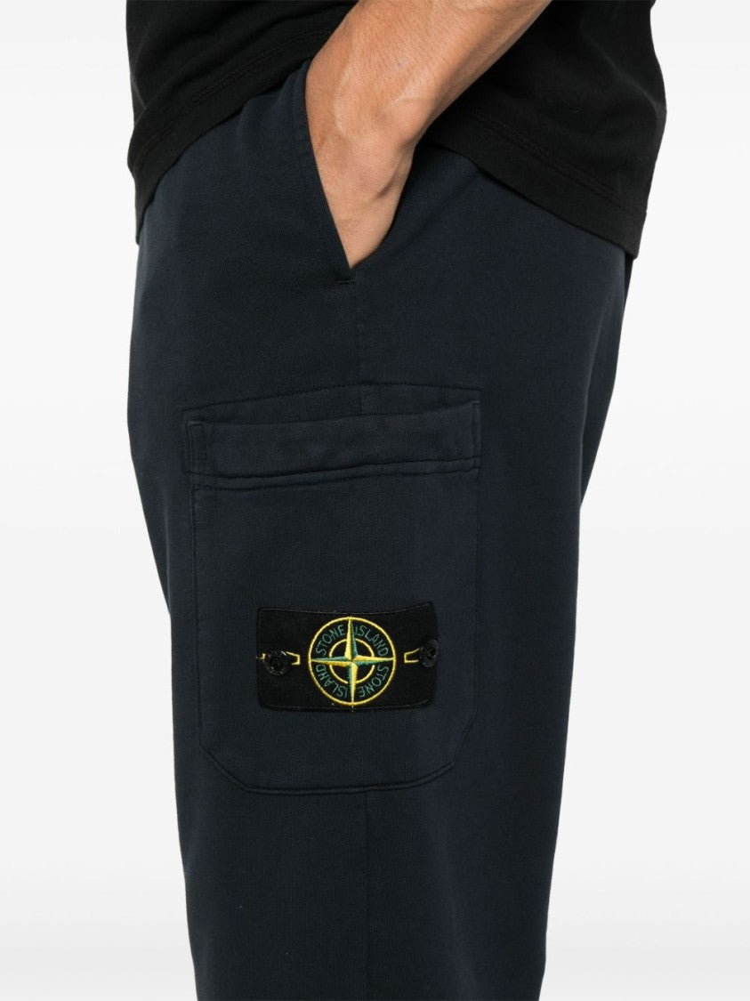 Stone Island Relaxed Fit Blue Trousers With Signature Patch Pocket