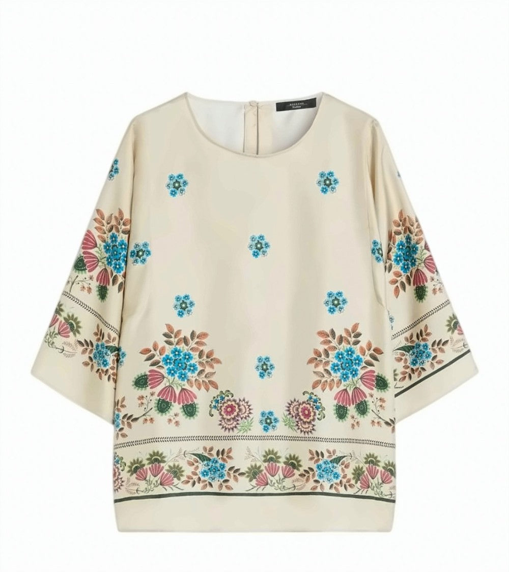 Weekend Pure Silk Twill Flared Crewneck Blouse